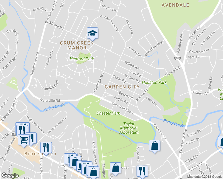 map of restaurants, bars, coffee shops, grocery stores, and more near 216 Beech Road in Nether Providence Township