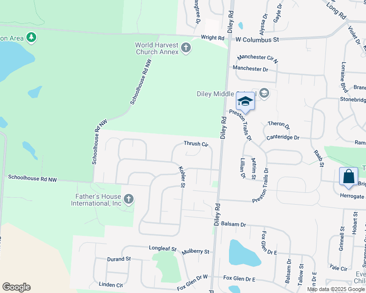 map of restaurants, bars, coffee shops, grocery stores, and more near 124 Black Raven Court in Pickerington