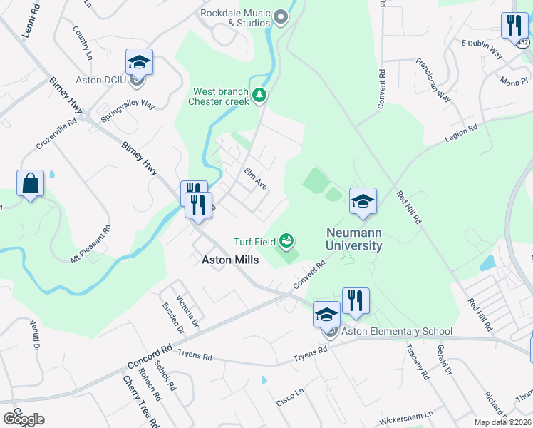 map of restaurants, bars, coffee shops, grocery stores, and more near 783 Hill Avenue in Aston