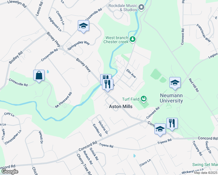 map of restaurants, bars, coffee shops, grocery stores, and more near 4080 Mount Road in Aston