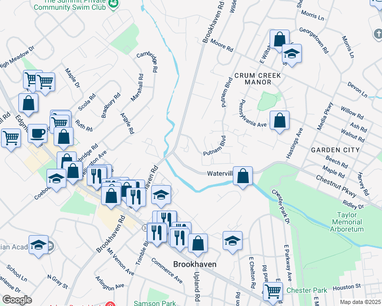 map of restaurants, bars, coffee shops, grocery stores, and more near 1318 Putnam Boulevard in Delaware County