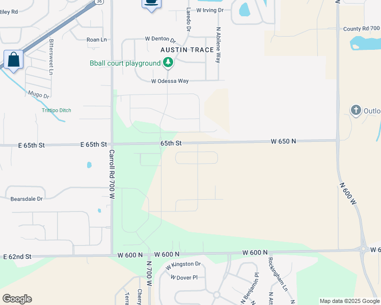map of restaurants, bars, coffee shops, grocery stores, and more near 6579 West 650 North in McCordsville