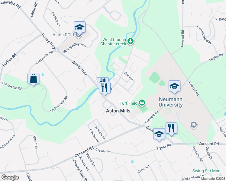 map of restaurants, bars, coffee shops, grocery stores, and more near 793 Mount Road in Aston