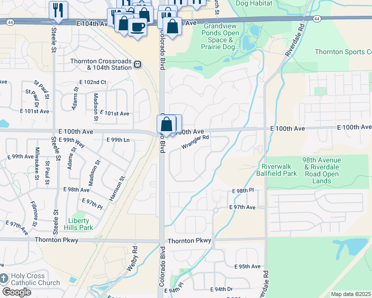 map of restaurants, bars, coffee shops, grocery stores, and more near 560-567 Sioux Trail in Thornton
