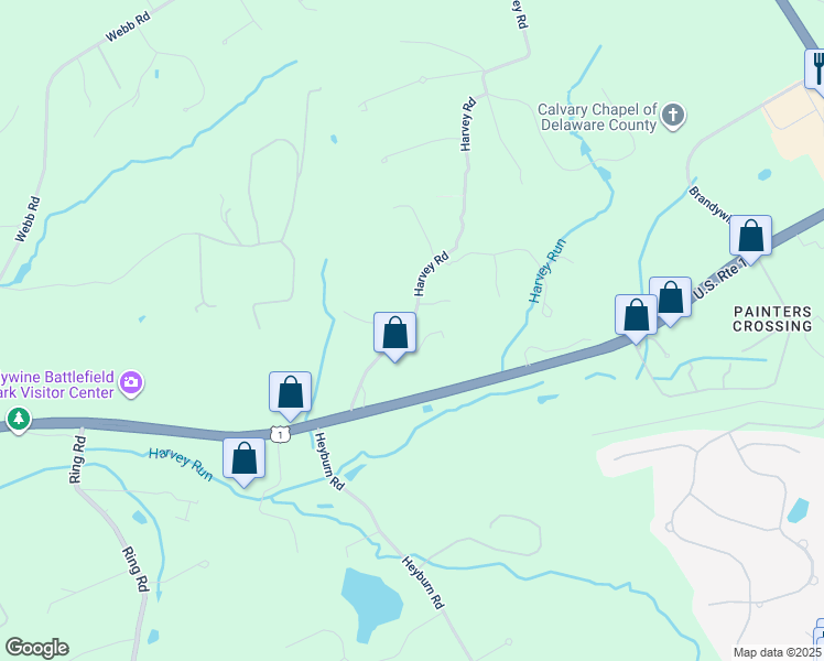 map of restaurants, bars, coffee shops, grocery stores, and more near 269 Harvey Road in Chadds Ford