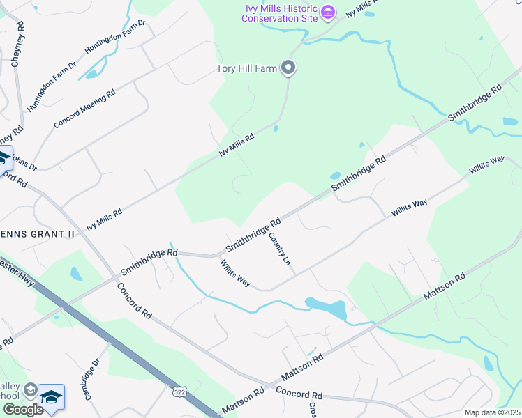 map of restaurants, bars, coffee shops, grocery stores, and more near 299 Smithbridge Road in Glen Mills