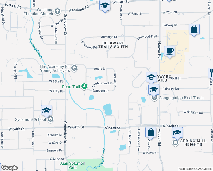 map of restaurants, bars, coffee shops, grocery stores, and more near 1320 Softwind Drive in Indianapolis