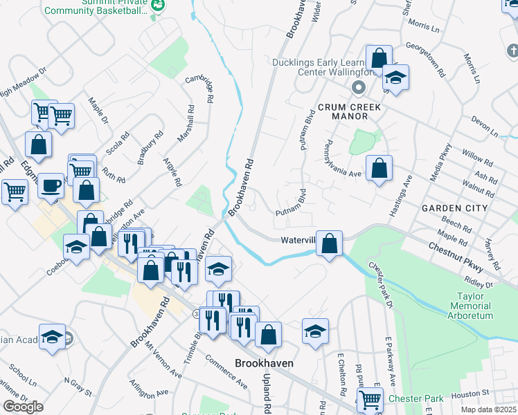 map of restaurants, bars, coffee shops, grocery stores, and more near 1316 Putnam Boulevard in Nether Providence Township