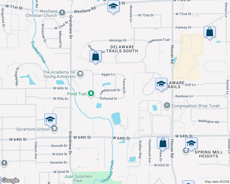 map of restaurants, bars, coffee shops, grocery stores, and more near 1320 Softwind Drive in Indianapolis