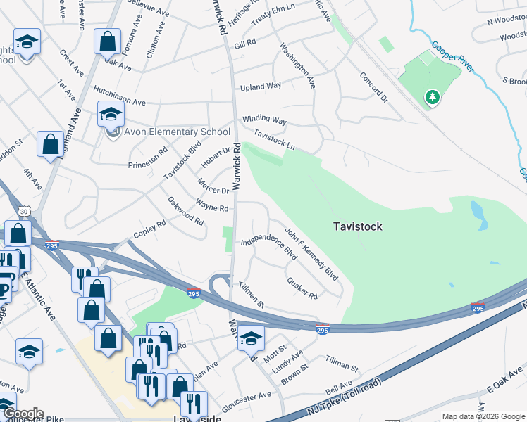 map of restaurants, bars, coffee shops, grocery stores, and more near 25 Hemmings Way in Lawnside