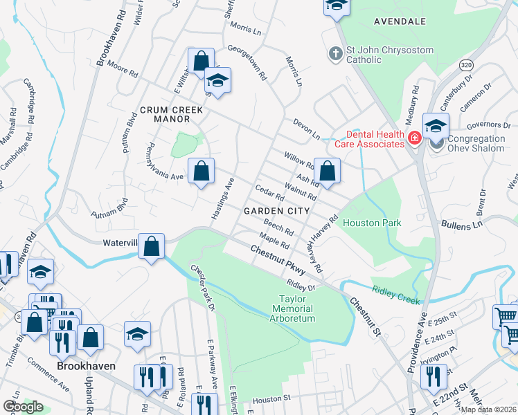 map of restaurants, bars, coffee shops, grocery stores, and more near 403 Media Parkway in Nether Providence Township