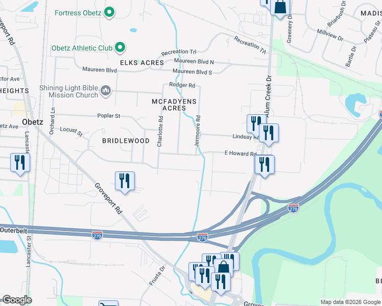 map of restaurants, bars, coffee shops, grocery stores, and more near 4440 Ethel Road in Obetz