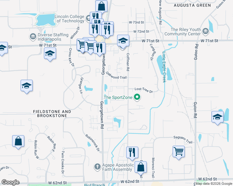 map of restaurants, bars, coffee shops, grocery stores, and more near 4846 Barnwood Road in Indianapolis