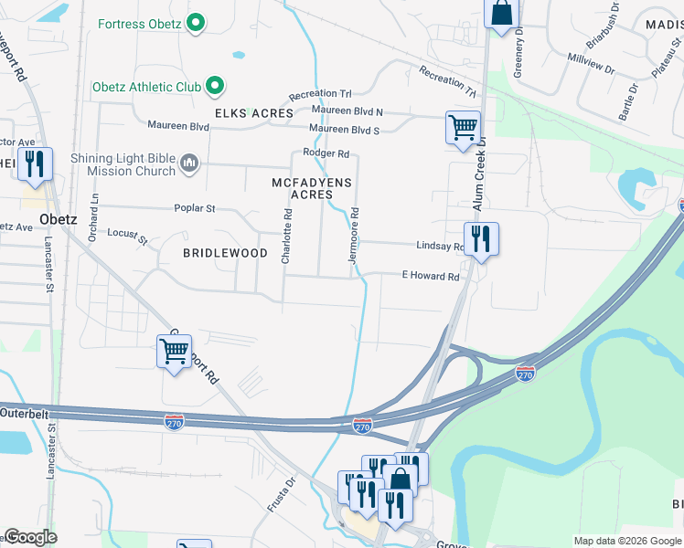 map of restaurants, bars, coffee shops, grocery stores, and more near 4440 Ethel Road in Obetz