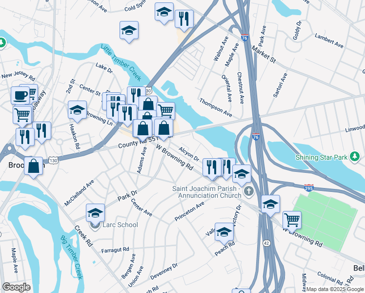 map of restaurants, bars, coffee shops, grocery stores, and more near 1070 Kings Highway in Bellmawr