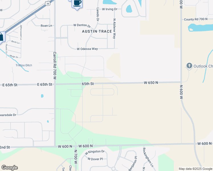 map of restaurants, bars, coffee shops, grocery stores, and more near 6605 West 650 North in McCordsville