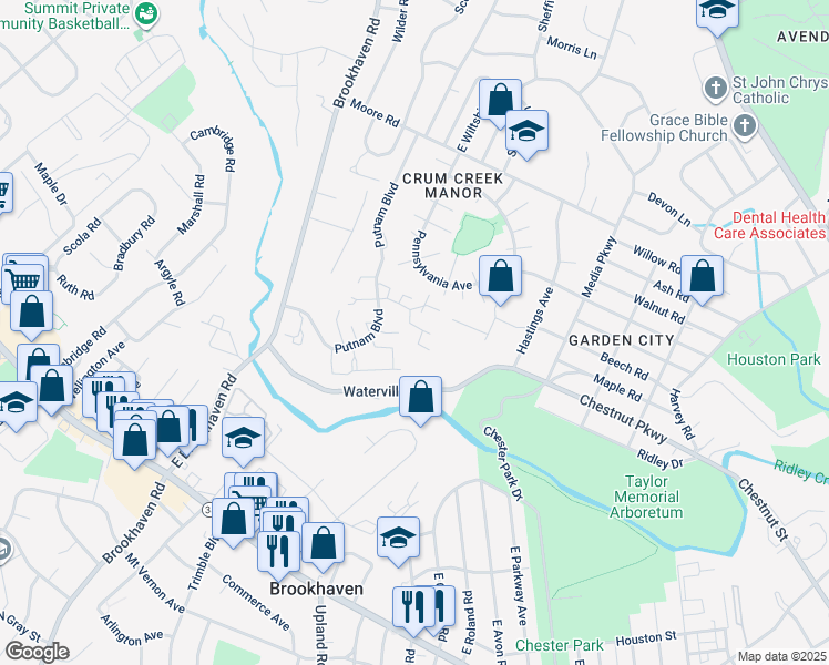 map of restaurants, bars, coffee shops, grocery stores, and more near 403 Saybrook Lane in Nether Providence Township