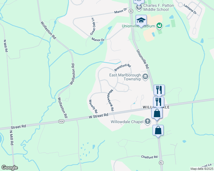 map of restaurants, bars, coffee shops, grocery stores, and more near 606 Monticello Lane in Kennett Square