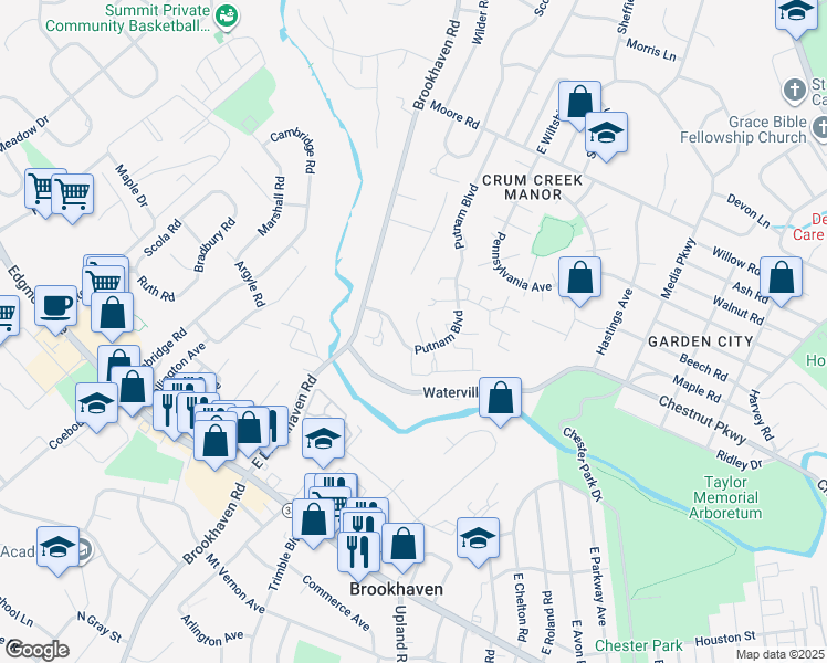 map of restaurants, bars, coffee shops, grocery stores, and more near 1145 Putnam Boulevard in Delaware County