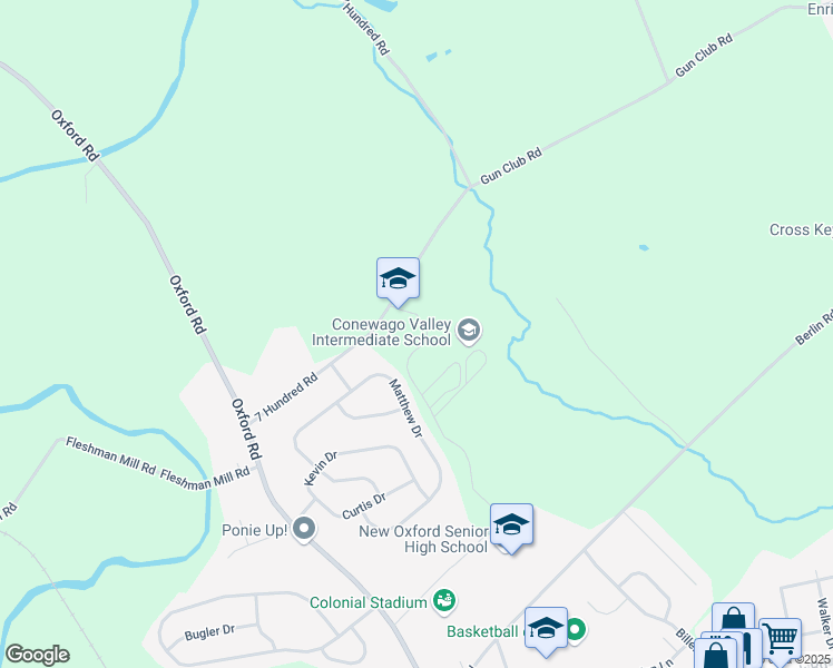 map of restaurants, bars, coffee shops, grocery stores, and more near 165 7 Hundred Road in New Oxford