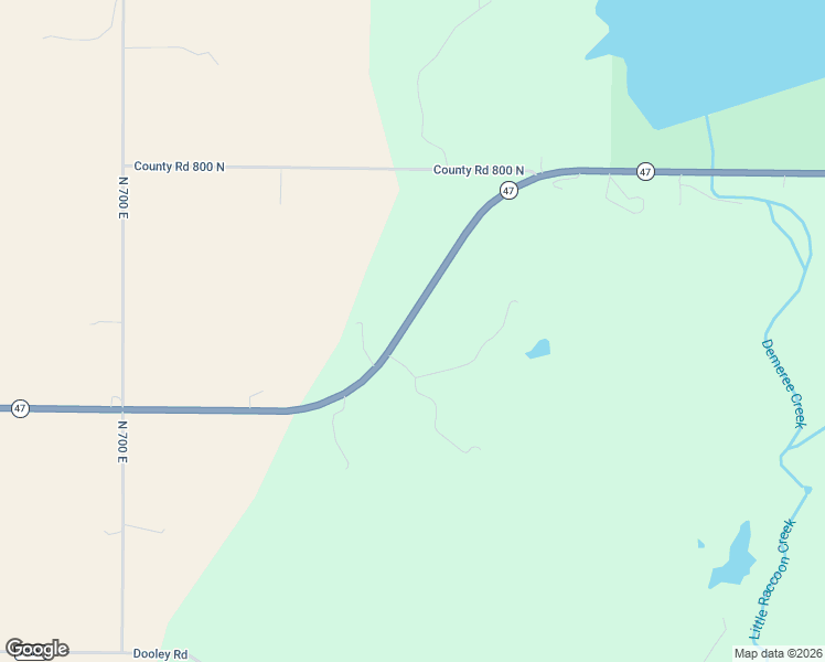 map of restaurants, bars, coffee shops, grocery stores, and more near 7526 East State Road 47 in Waveland