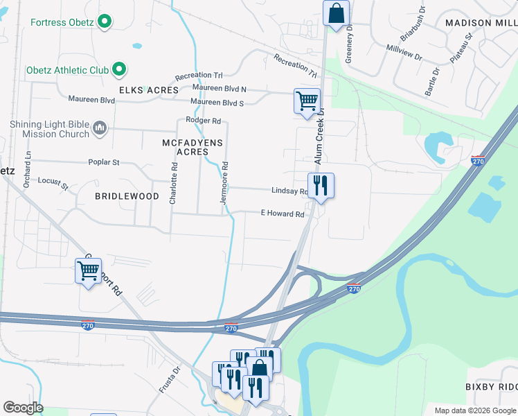 map of restaurants, bars, coffee shops, grocery stores, and more near 2415 Lindsay Road in Obetz
