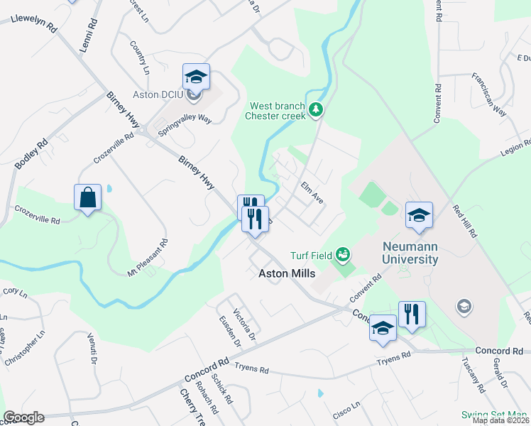 map of restaurants, bars, coffee shops, grocery stores, and more near 793 Mount Road in Aston
