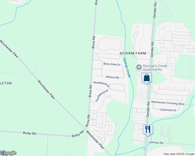 map of restaurants, bars, coffee shops, grocery stores, and more near 6342 Whims Road in Canal Winchester