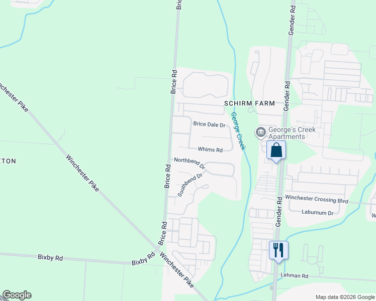 map of restaurants, bars, coffee shops, grocery stores, and more near 6342 Whims Road in Canal Winchester