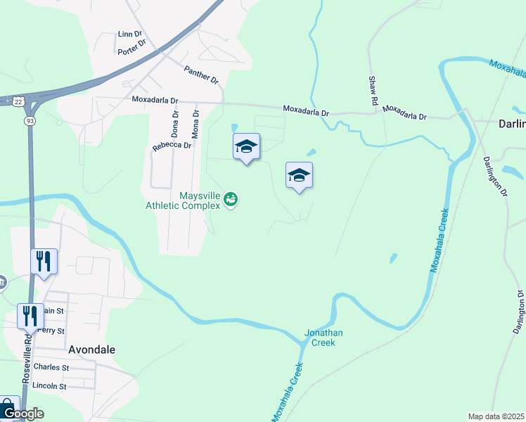 map of restaurants, bars, coffee shops, grocery stores, and more near 3850 Panther Drive in Zanesville