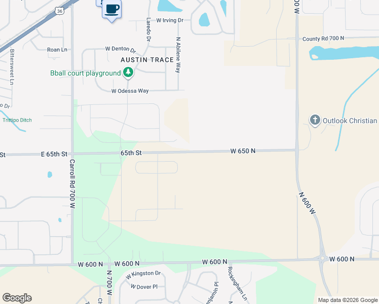 map of restaurants, bars, coffee shops, grocery stores, and more near 6481 West 650 North in McCordsville