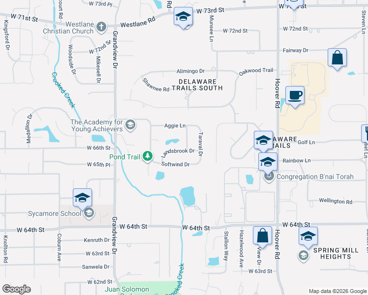 map of restaurants, bars, coffee shops, grocery stores, and more near 6642 Quintara Drive in Indianapolis