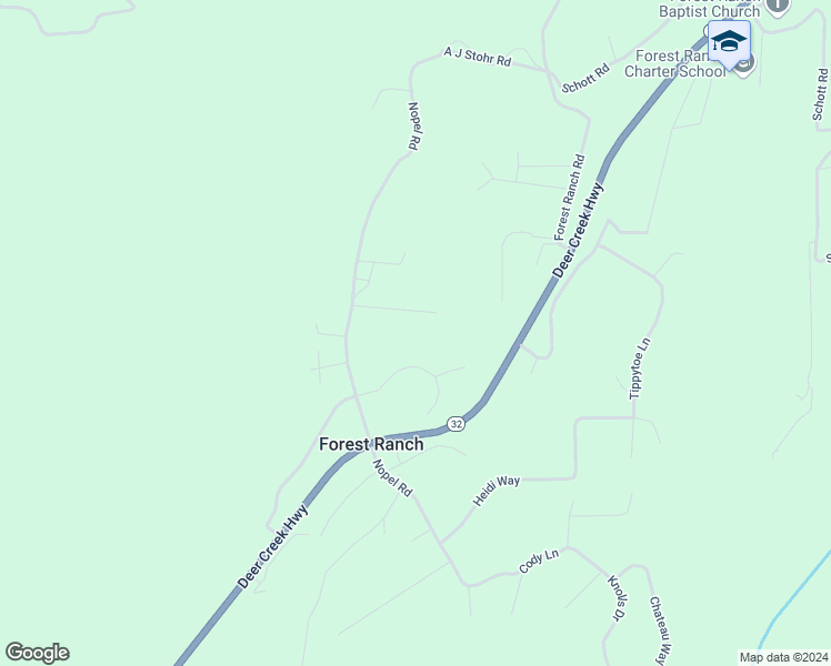 map of restaurants, bars, coffee shops, grocery stores, and more near 15414 English Lane in Forest Ranch