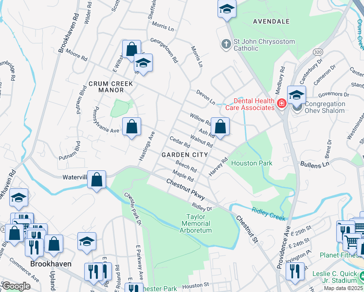 map of restaurants, bars, coffee shops, grocery stores, and more near 500 Ryanard Road in Nether Providence Township