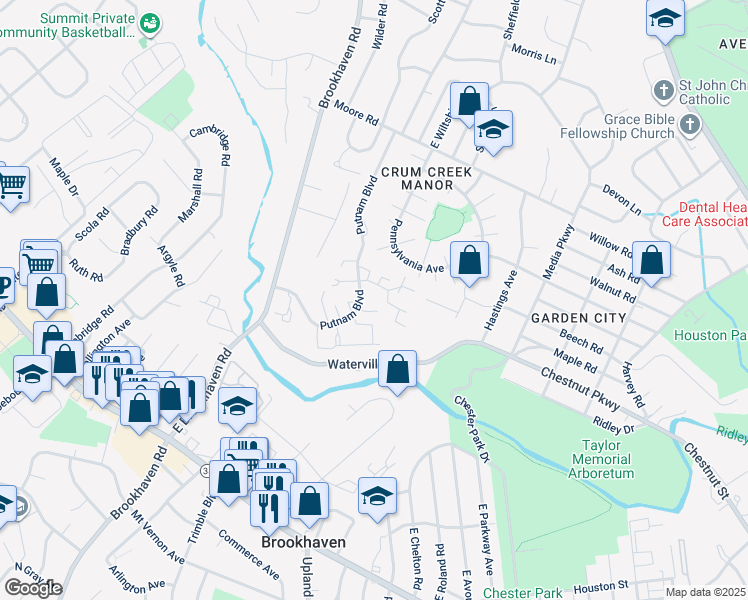 map of restaurants, bars, coffee shops, grocery stores, and more near 1000 Putnam Boulevard in Nether Providence Township