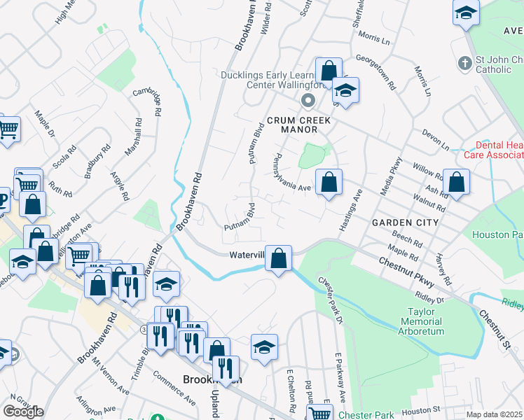 map of restaurants, bars, coffee shops, grocery stores, and more near 1000 Putnam Boulevard in Nether Providence Township
