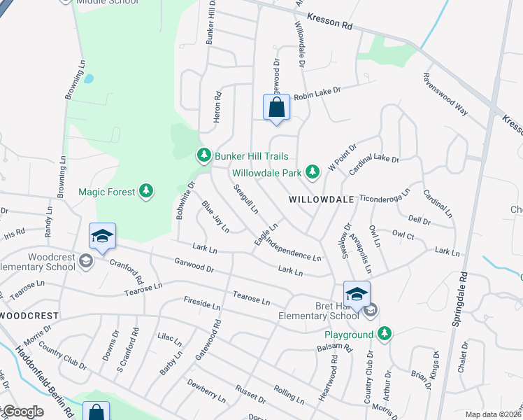 map of restaurants, bars, coffee shops, grocery stores, and more near 1108 Heartwood Drive in Cherry Hill