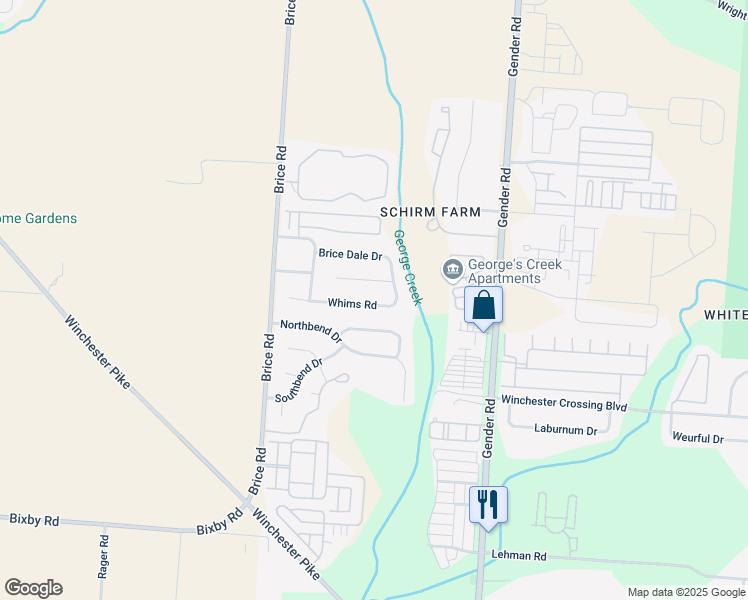 map of restaurants, bars, coffee shops, grocery stores, and more near 6478 Whims Road in Canal Winchester