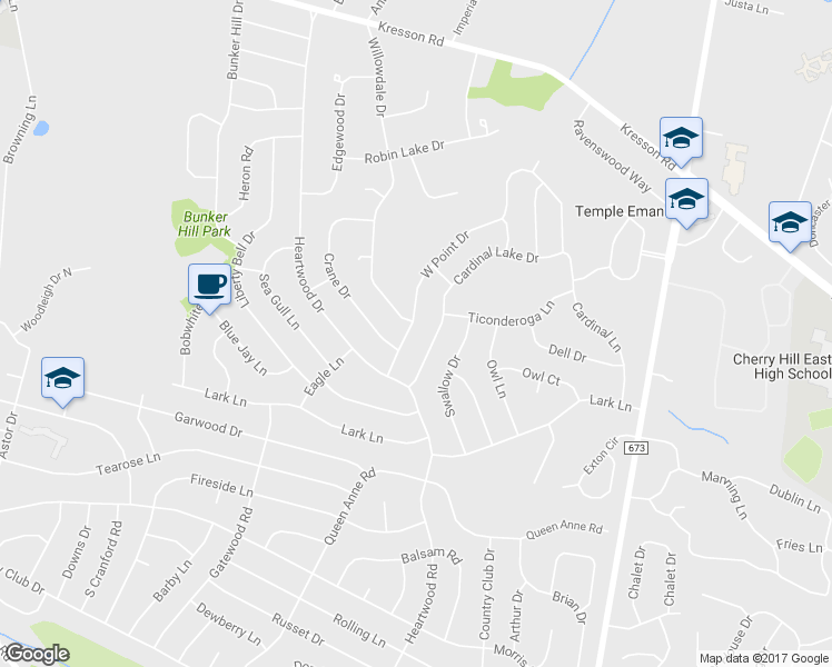 map of restaurants, bars, coffee shops, grocery stores, and more near 1820 West Point Drive in Cherry Hill