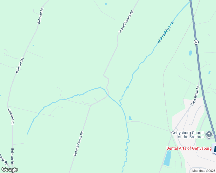 map of restaurants, bars, coffee shops, grocery stores, and more near 575 Russell Tavern Road in Gettysburg