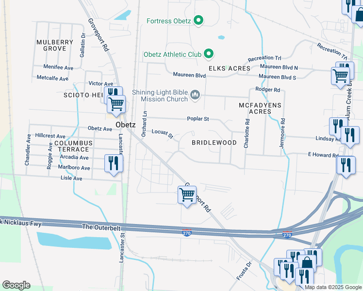 map of restaurants, bars, coffee shops, grocery stores, and more near 4394 Thelma Drive in Columbus