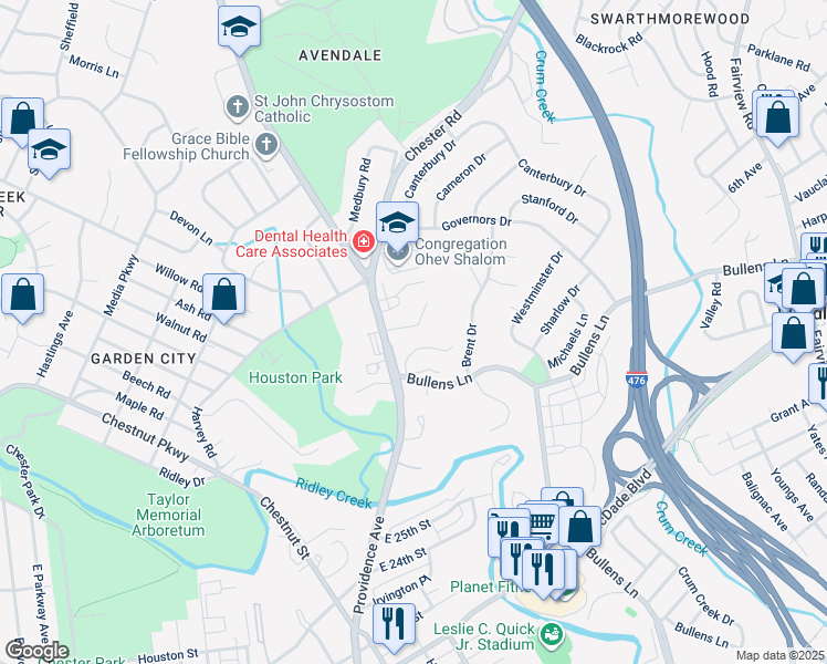 map of restaurants, bars, coffee shops, grocery stores, and more near 14 Mallard Mill Run in Nether Providence Township