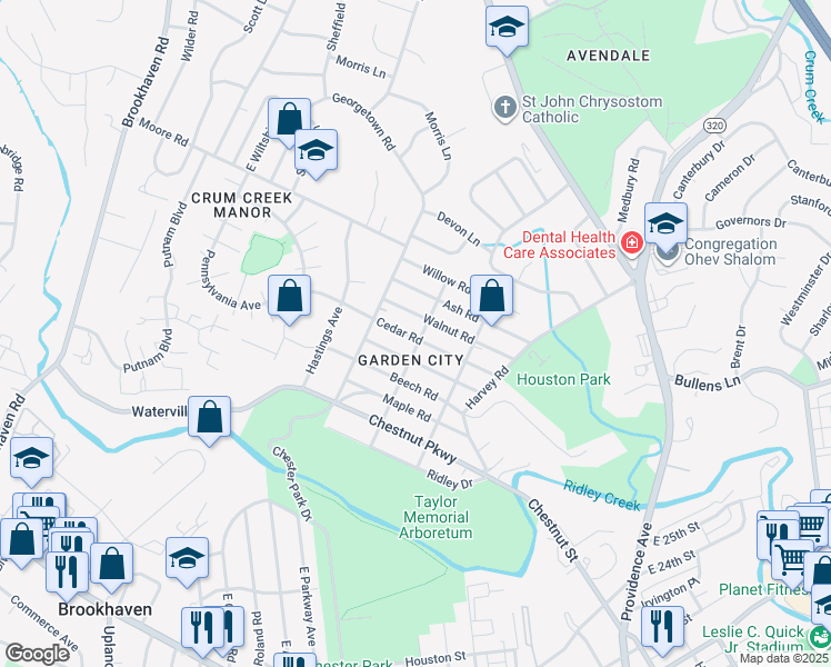 map of restaurants, bars, coffee shops, grocery stores, and more near 500 Ryanard Road in Nether Providence Township
