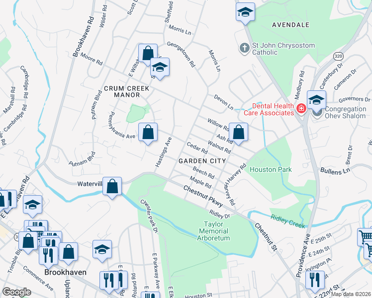 map of restaurants, bars, coffee shops, grocery stores, and more near 403 Media Parkway in Nether Providence Township