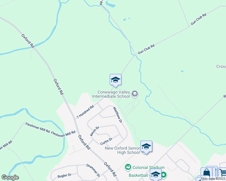 map of restaurants, bars, coffee shops, grocery stores, and more near 165 7 Hundred Road in New Oxford