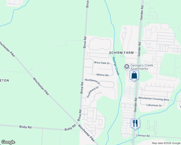 map of restaurants, bars, coffee shops, grocery stores, and more near 6342 Whims Road in Canal Winchester