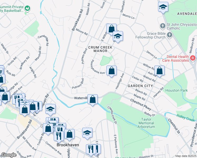 map of restaurants, bars, coffee shops, grocery stores, and more near 376 Saybrook Lane in Nether Providence Township