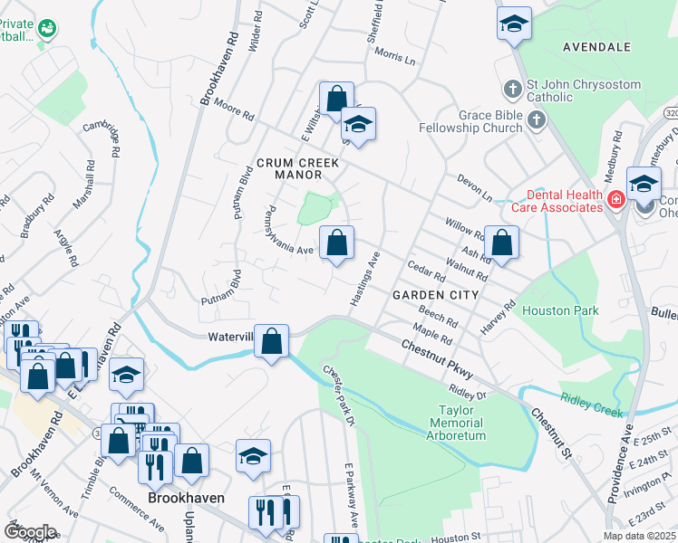 map of restaurants, bars, coffee shops, grocery stores, and more near 403 Beech Road in Nether Providence Township