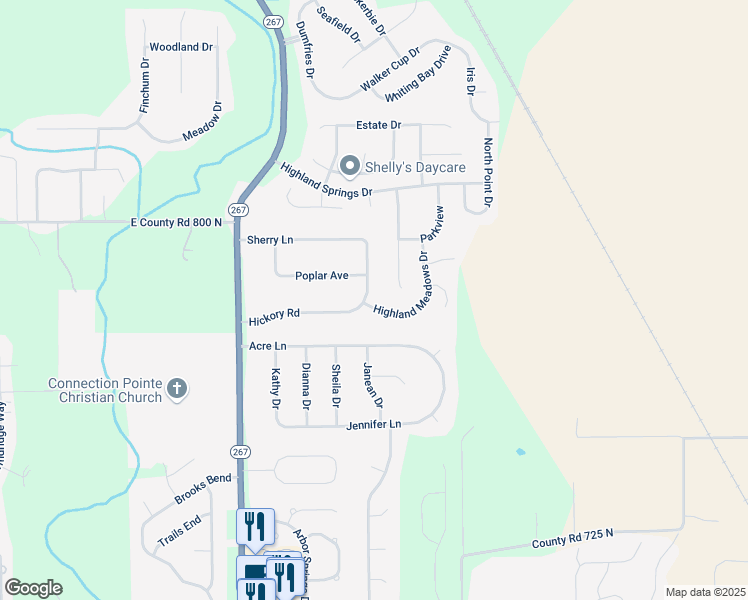 map of restaurants, bars, coffee shops, grocery stores, and more near 7815 Hickory Road in Brownsburg