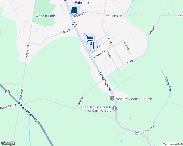 map of restaurants, bars, coffee shops, grocery stores, and more near 683 Pennsylvania 88 in Carmichaels
